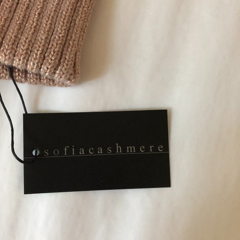 Fox Fur Pom-Pom & Metallic Cuff Cashmere Beanie - Picture 4 of 5